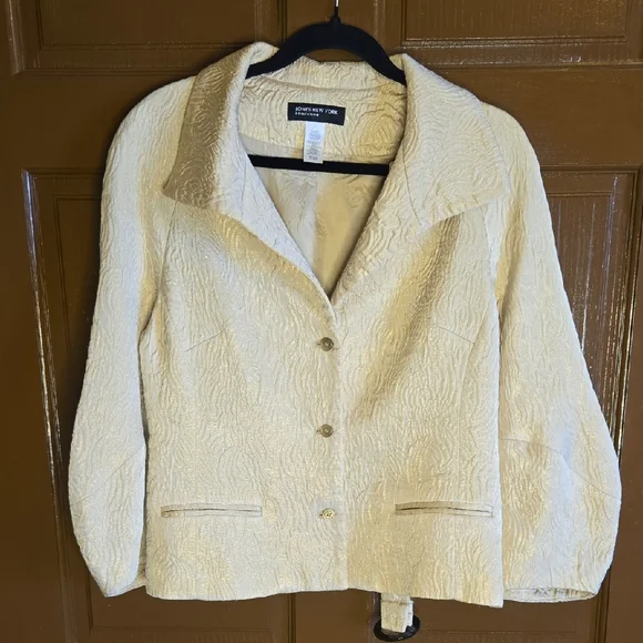 Jones N.Y.-Cream textured short cream jkt with belt Sz L - Picture 2 of 12